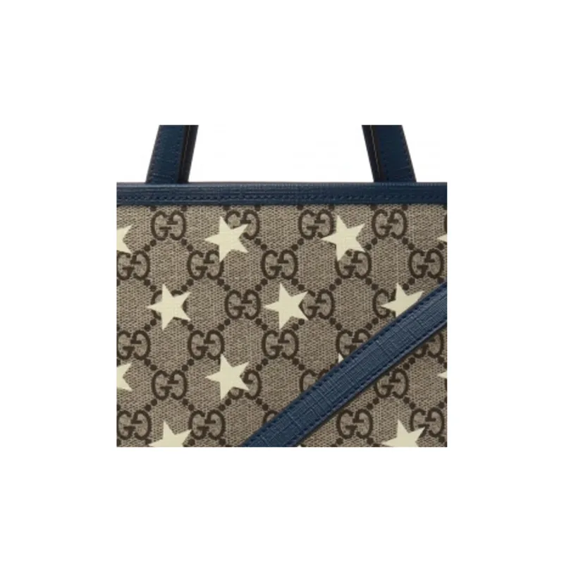 GUCCI Canvas With Leather Tote Bag Shopping Bag Shoulder Bags Handbags Regular Kids' Brown/Blue/Yellow-4