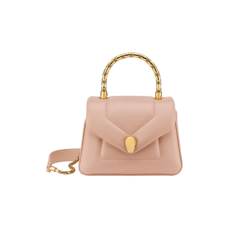 BVLGARI Serpenti Reverse Calfskin One Shoulder Handbags Small Size Women's Pink-1