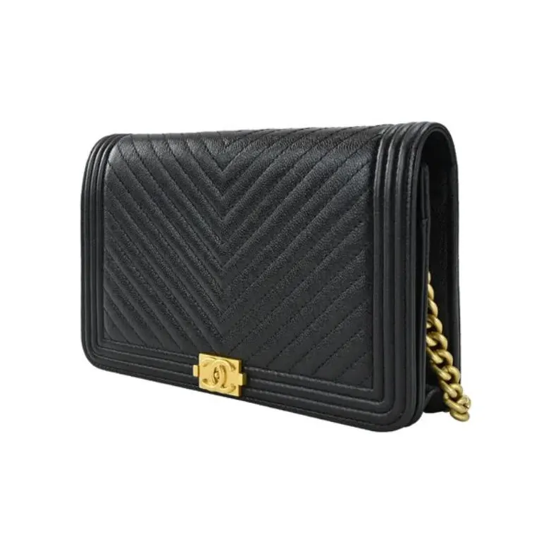 CHANEL Leboy Grain Calfskin Wallet, Shoulder Bag, Crossbody Bag Women's Black-1