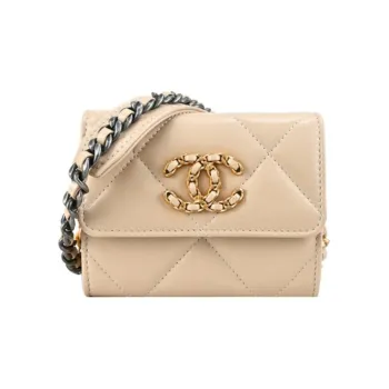 CHANEL 19Bag Lambskin Shoulder Bag, Crossbody Bag, Coin Purse Women's Pink Beige