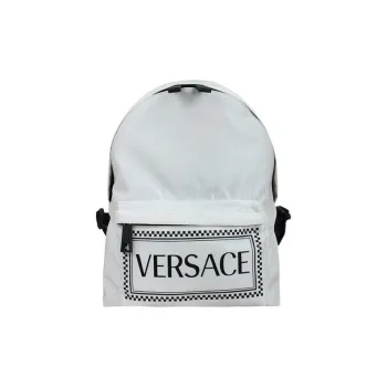 VERSACE Fabric Cow Leather Patchwork Backpack Unisex White