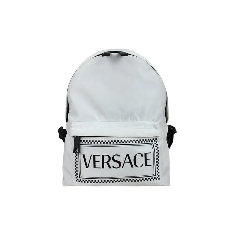 VERSACE Fabric Cow Leather Patchwork Backpack Unisex White-0