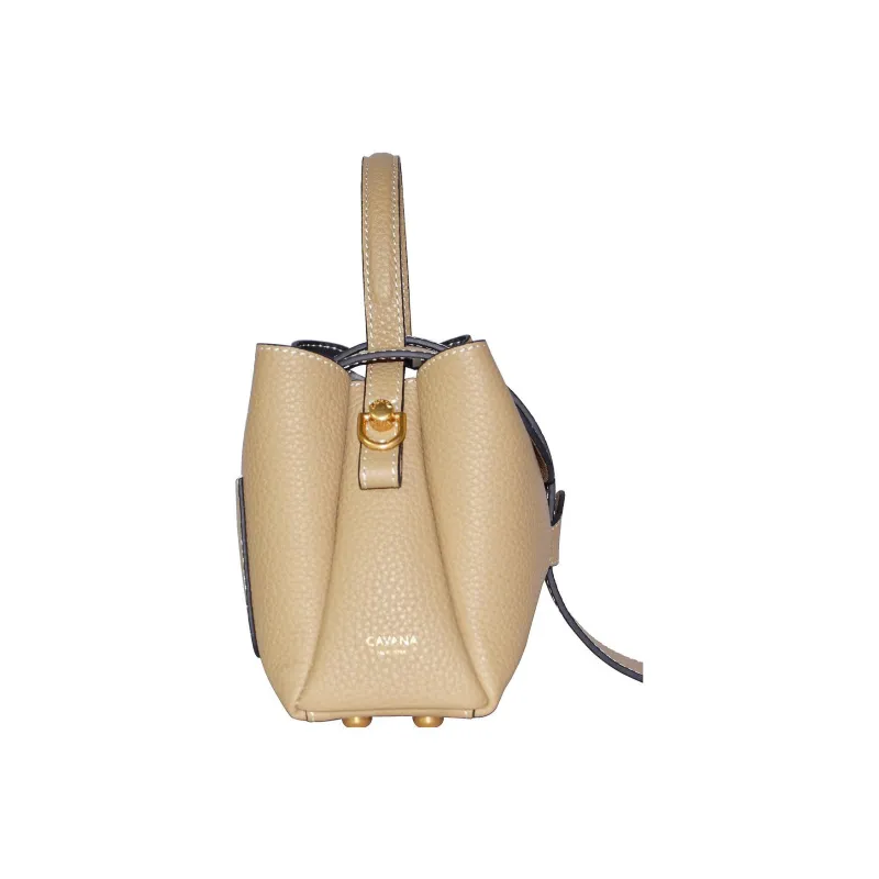 CAVANA Leather Boston Bag Shoulder Bag Crossbody Bag Handbag Extra Mini Women's Milk Tea Beige-2