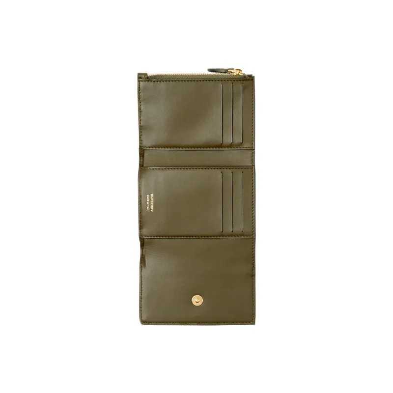 Burberry Polyester Cow Leather Wallet Small Size Women's Olive Green-3