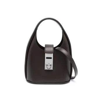 FERRAGAMO Cow Leather Hobo Bag, One Shoulder Handbag Mini Women's Coffee