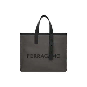 FERRAGAMO Leather Paneled Canvas Bag, Tote Bag, Shopping Bag, Shoulder Bag, Handbag Women's Black