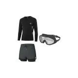 Gray Swimming Shorts+Long-Sleeved Swimsuit+Large Frame Swim Goggles