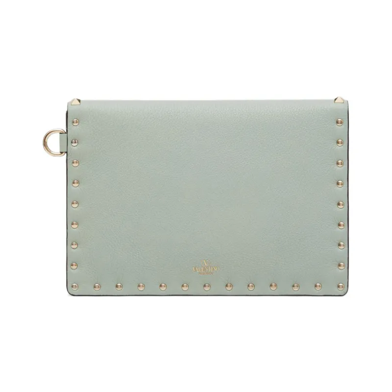 Valentino Rockstud Calfskin Wallet Clutch Regular Women's Aqua Green-4