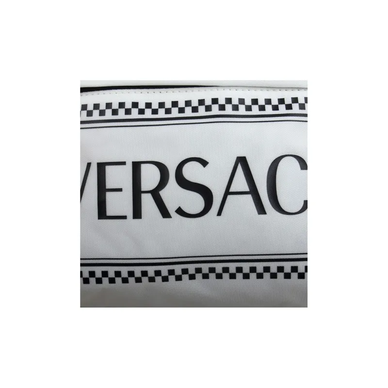 VERSACE Fabric Cow Leather Patchwork Backpack Unisex White-3