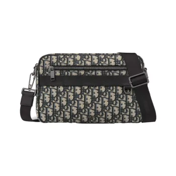 DIOR Oblique Print Grain Cow Leather Shoulder Bag, Crossbody Bag Large Size Men's Beige & Black