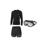 Black Swimming Shorts+Long-Sleeved Swimsuit+Large Frame Swim Goggles