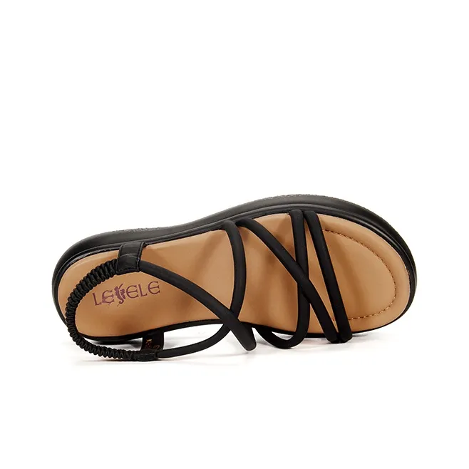 LESELE Beach Sandals Women's Black/Beige/Yellow-8