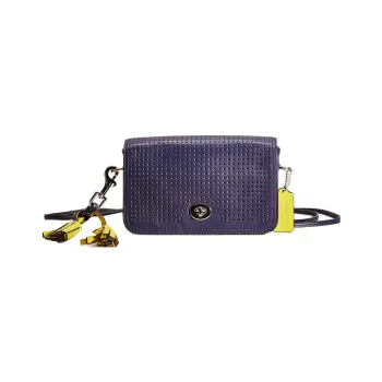 COACH Penny Leather Wallet Envelope Bag Shoulder Bag Women's Purple Blue