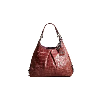COACH Maggie Crocodile Pattern Leather Hobo Bag Handbag Shoulder Bag Large Size Women's Vintage Red Brown