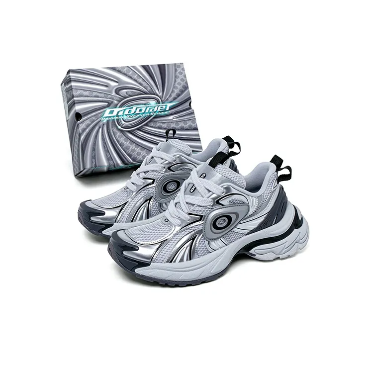 OLD ORDER Turbo GT Breathable Height Increasing Low Top Chunky Sneakers Unisex White Silver-1
