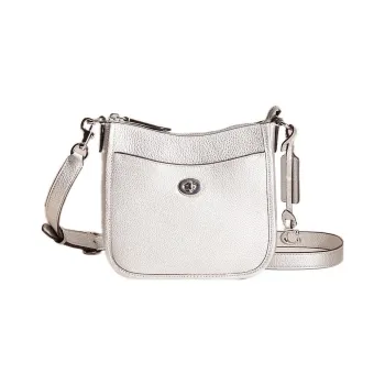 COACH Chaise Pebbled Leather Messenger Bag Shoulder Bag Crossbody Bag Small Size Women's Silver White