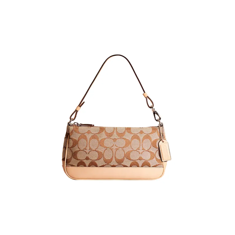 COACH Demi Jacquard Leather Matching Saddle Bag Handbag, Shoulder Bag Trumpets Women's Brown Monogram-0
