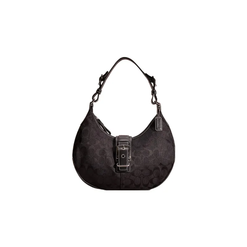 COACH Hobo Fabric Crescent Bag Handbags Shoulder Bags Large Size Women's Black Monogram-0
