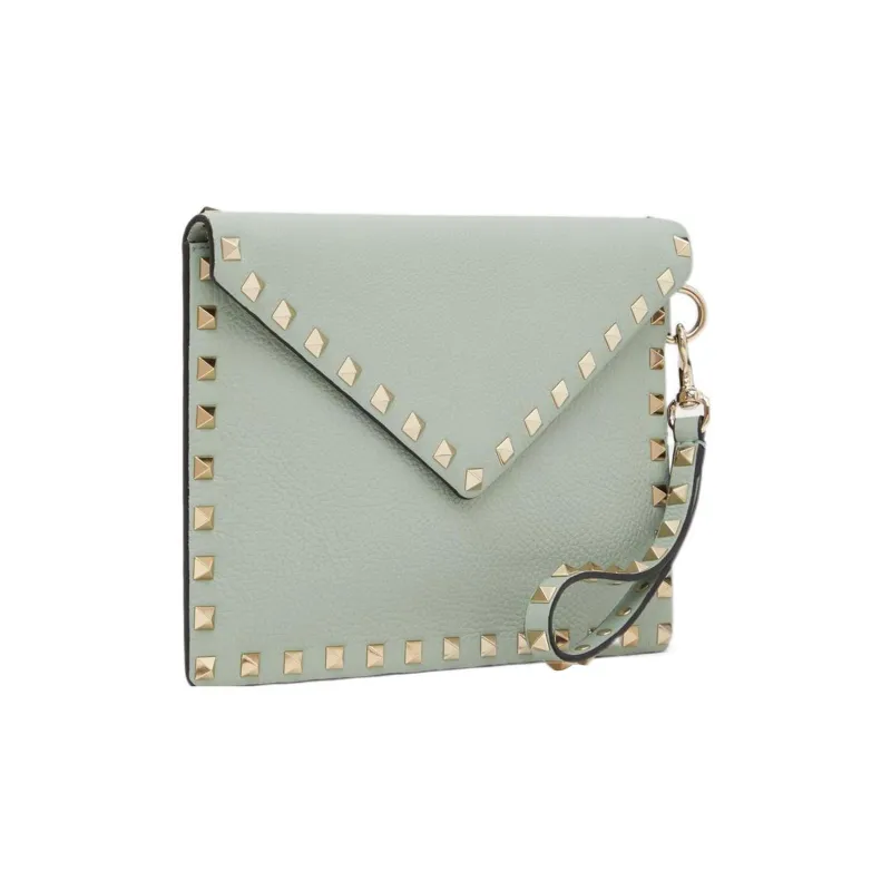 Valentino Rockstud Calfskin Wallet Clutch Regular Women's Aqua Green-1