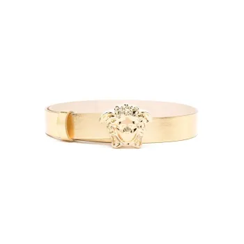 VERSACE Medusa Head Smooth Buckle Leather Belts Kids' Gold Width: 2CM
