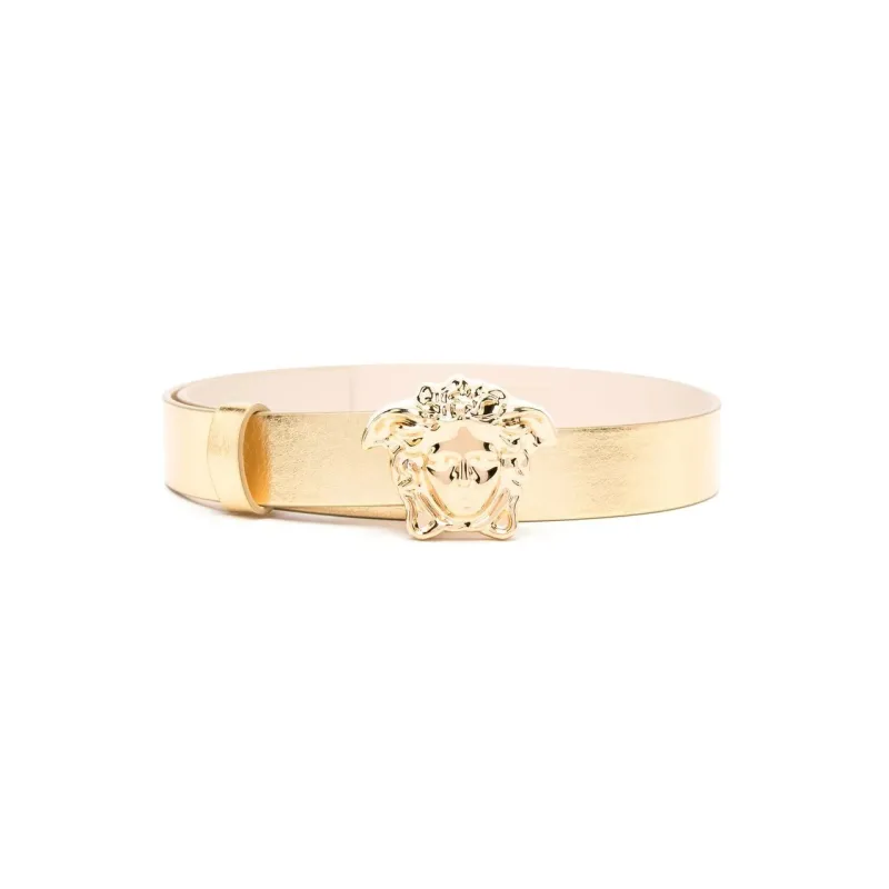 VERSACE Medusa Head Smooth Buckle Leather Belts Kids' Gold Width: 2CM-0