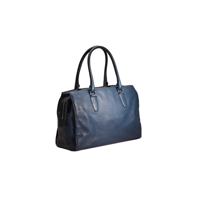 COACH Legacy Pebbled Leather Tote Bag Shopping Bag Shoulder Bag Handbag Large Size Women's Sea Blue-1