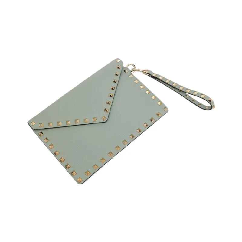 Valentino Rockstud Calfskin Wallet Clutch Regular Women's Aqua Green-2