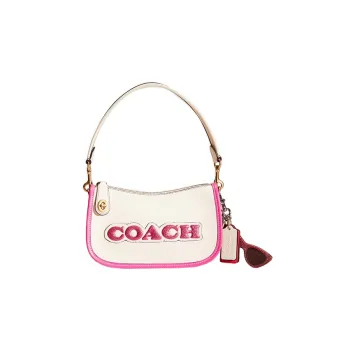 COACH Swinger Glove Tanning Saddle Bag Portable Crossbody Bag Shoulder Bag Women's Pink & White