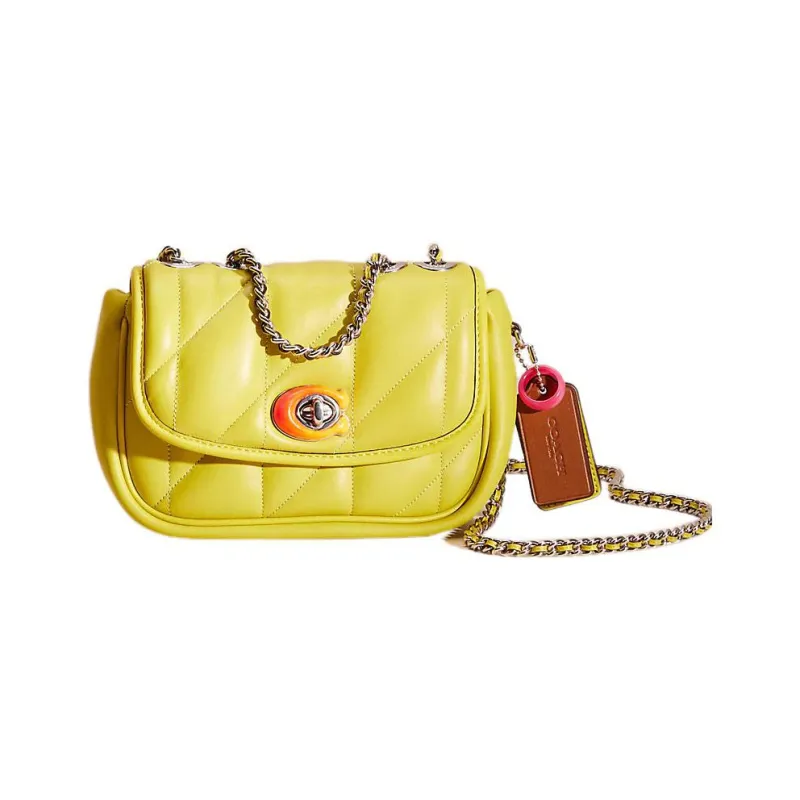 COACH Pillow Madison Leather Pillow Bag Shoulder Bag Trumpets Women's Silver & Orange Yellow-0