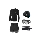 Black Swimming Shorts+Long-Sleeved Swimsuit+Large Frame Swim Goggles+Swimming Cap+Swim Bag