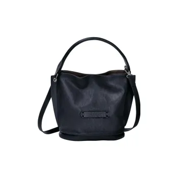 LONGCHAMP 3D Washable Cow Leather Bucket Bag Handbag Shoulder Bag Crossbody Bag Small Size Women's Black