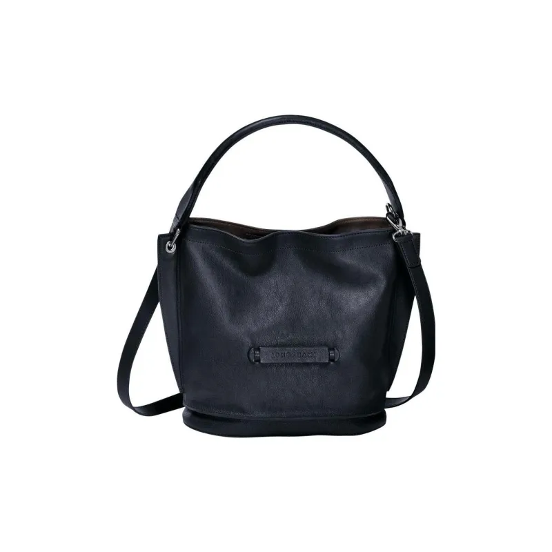 LONGCHAMP 3D Washable Cow Leather Bucket Bag Handbag Shoulder Bag Crossbody Bag Small Size Women's Black-0