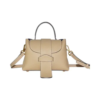 CAVANA Leather Boston Bag Shoulder Bag Crossbody Bag Handbag Extra Mini Women's Milk Tea Beige