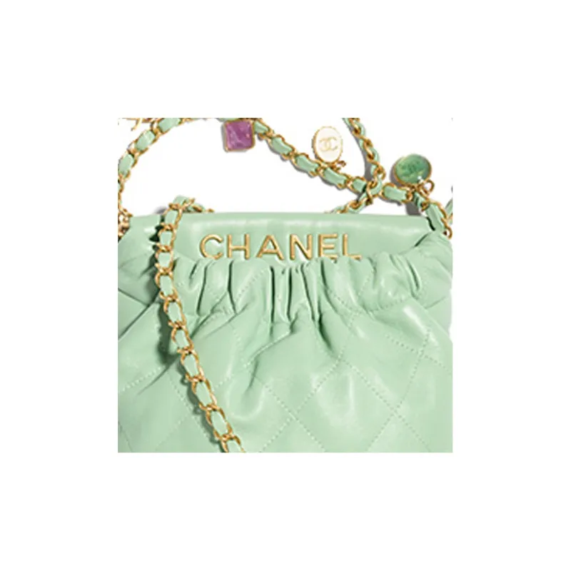 CHANEL Lambskin Bucket Bag, Shoulder Bag, Crossbody Bag Trumpets Women's Light Green-4