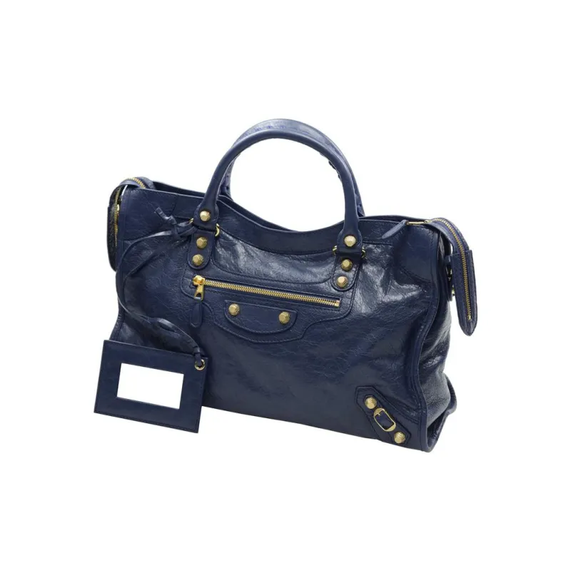 Balenciaga Sheepskin One Shoulder Handbags Women's Dark Blue-1