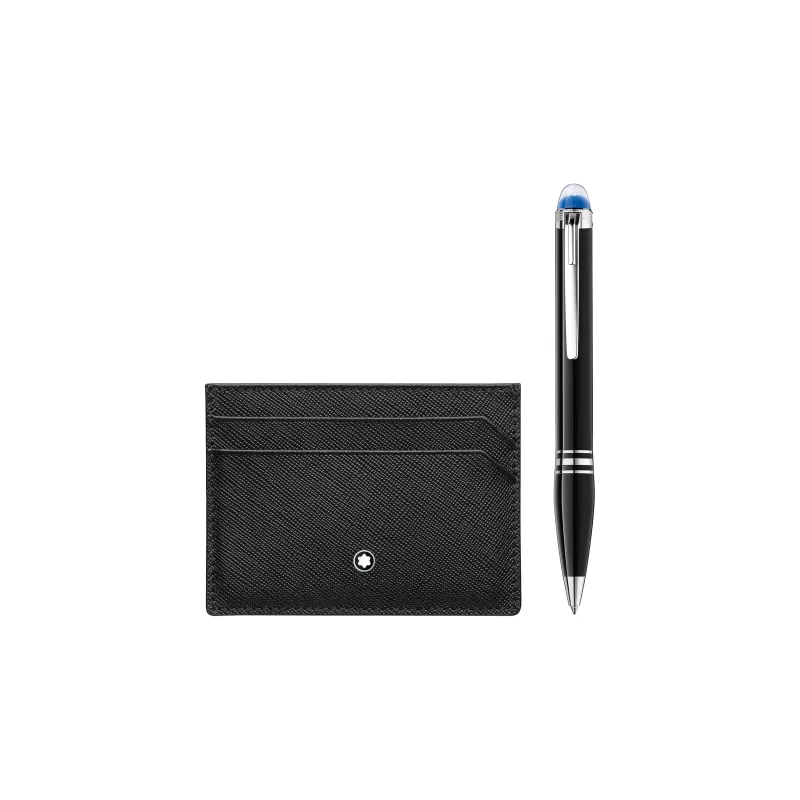 MONTBLANC Full-grain Calf Leather Round Ball Pen Card Holder Set Regular Men's Black-0