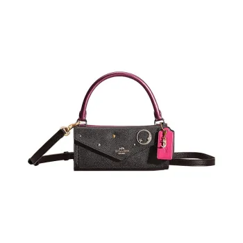 COACH Leather Envelope Bag Wallet Handbag Shoulder Bag Crossbody Bag Small Size Women's Black