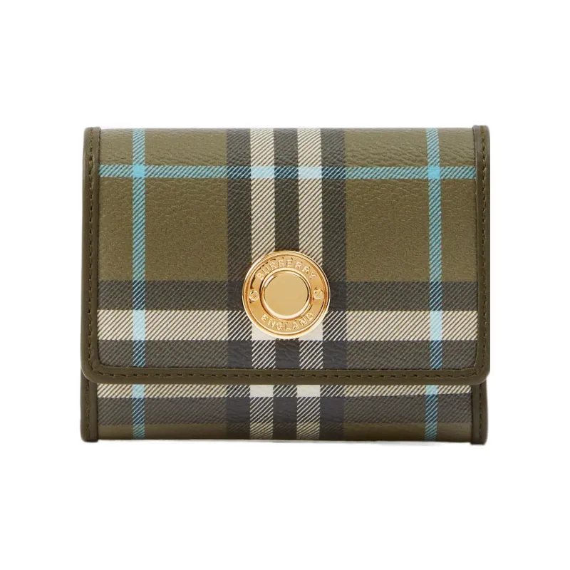 Burberry Polyester Cow Leather Wallet Small Size Women's Olive Green-0
