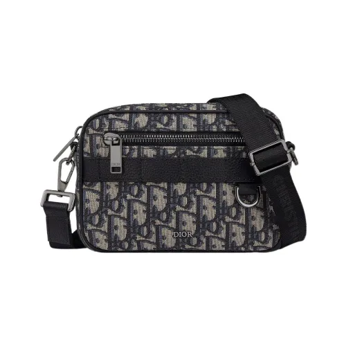 DIOR Oblique Print Grained Cow Leather Shoulder Bag Crossbody Bag Mini Men
s Beige/Black