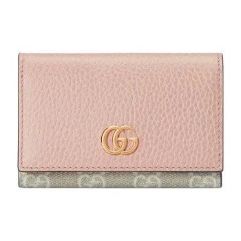 GUCCI Supreme Canvas With Leather Trim Card Holder Regular Women's Light Pink/Beige