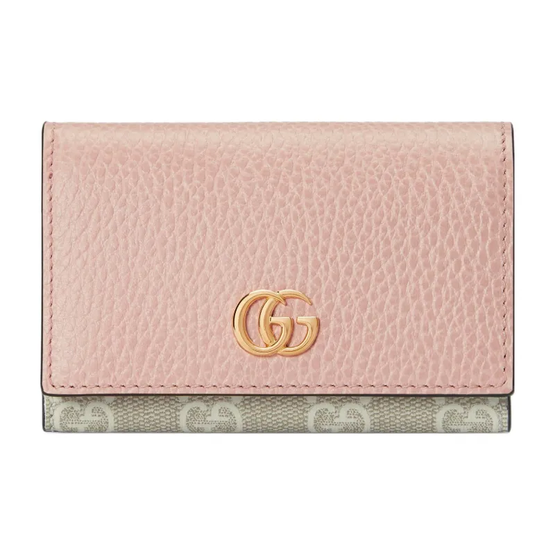 GUCCI Supreme Canvas With Leather Trim Card Holder Regular Women's Light Pink/Beige-0