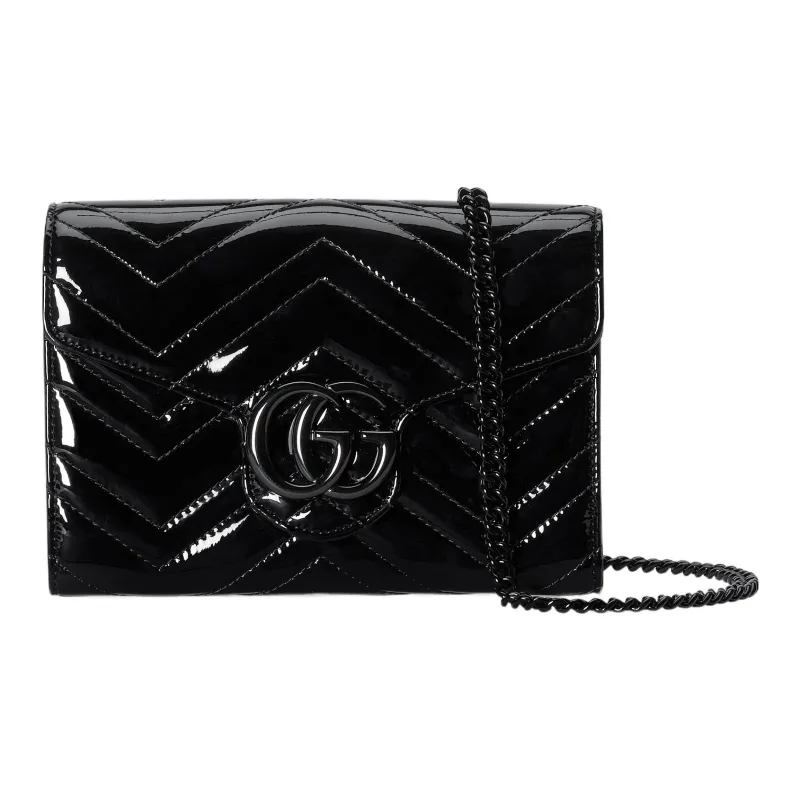 GUCCI GG Marmont Patent Leather Crossbody Bag Shoulder Bag Women's Black-0