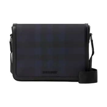 Burberry Leather Trim Messenger Bag, Shoulder Bag, Crossbody Bag Trumpets Men's Marine Blue