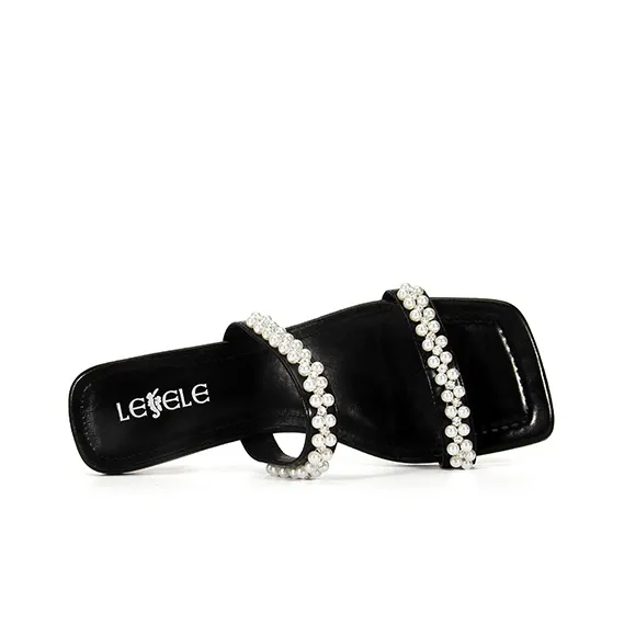 LESELE Slide Slippers Women's Black/Beige-3