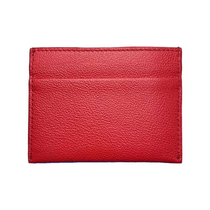 Burberry Grained Leather Card Clip Card Holder Women's Red-1