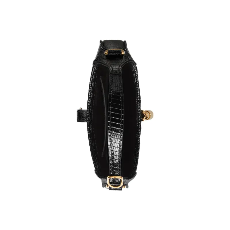 GUCCI Jackie 1961 Silk Fabric With Lizard Skin Accents Crescent Shoulder Bag Shoulder Bag Mini Women's Black-5