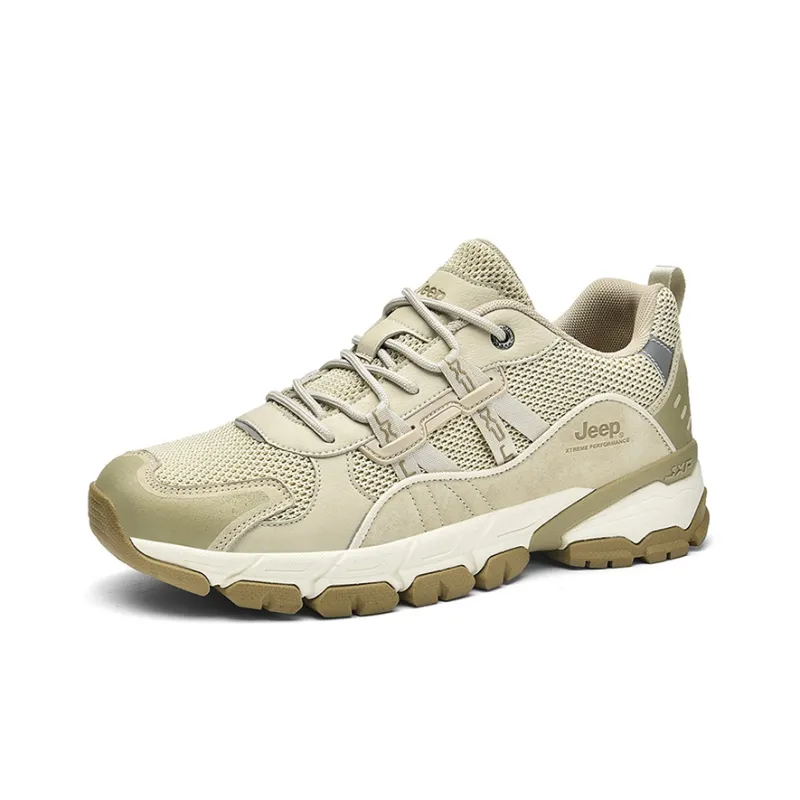 Jeep Cushioning Anti Slip Wear Resistant Breathability Low Top Casual Shoes Unisex Light Khaki-1
