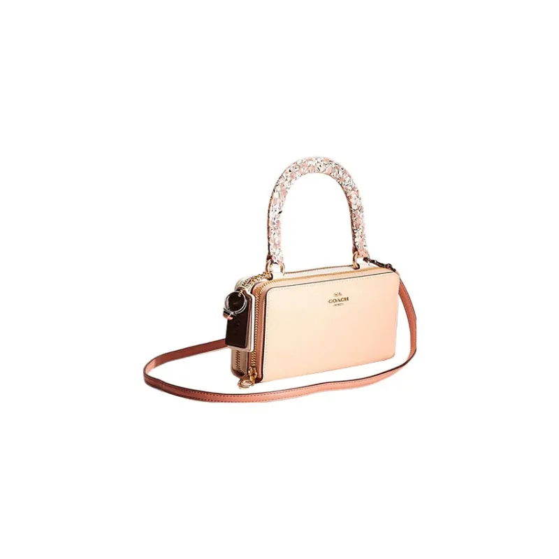 COACH Double Zip Wallet Leather Portable Shoulder Bag Crossbody Bag Wallet Small Size Women's White-1