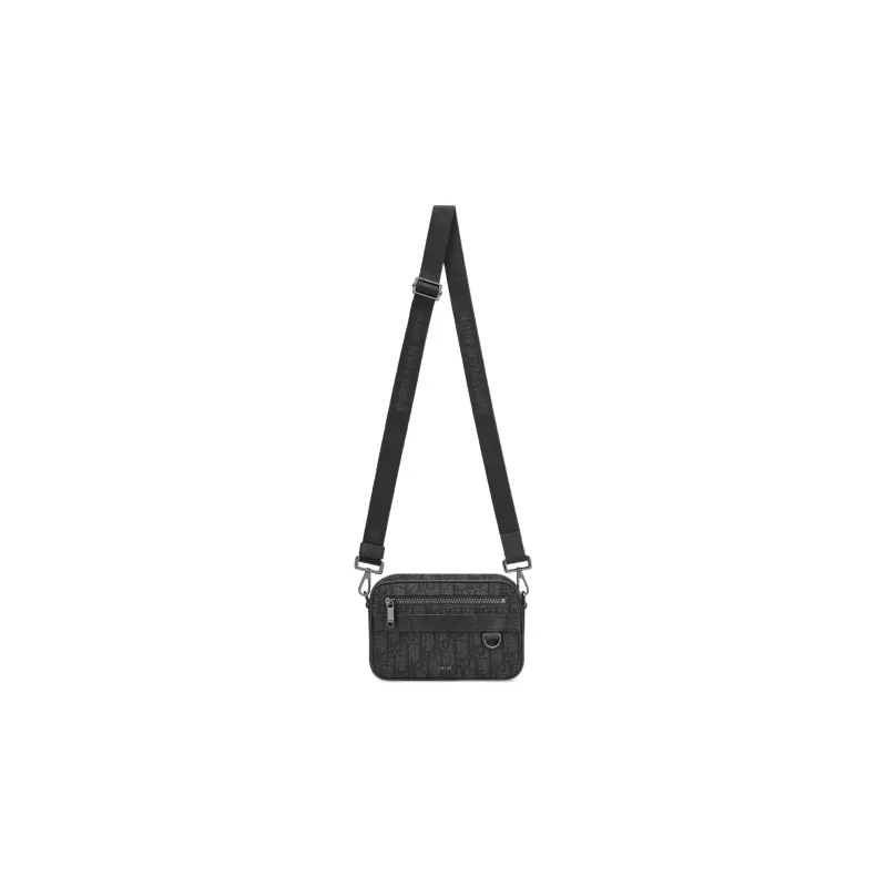 DIOR Oblique Print Grain Cow Leather Shoulder Bag, Crossbody Bag Mini Men's Black-4