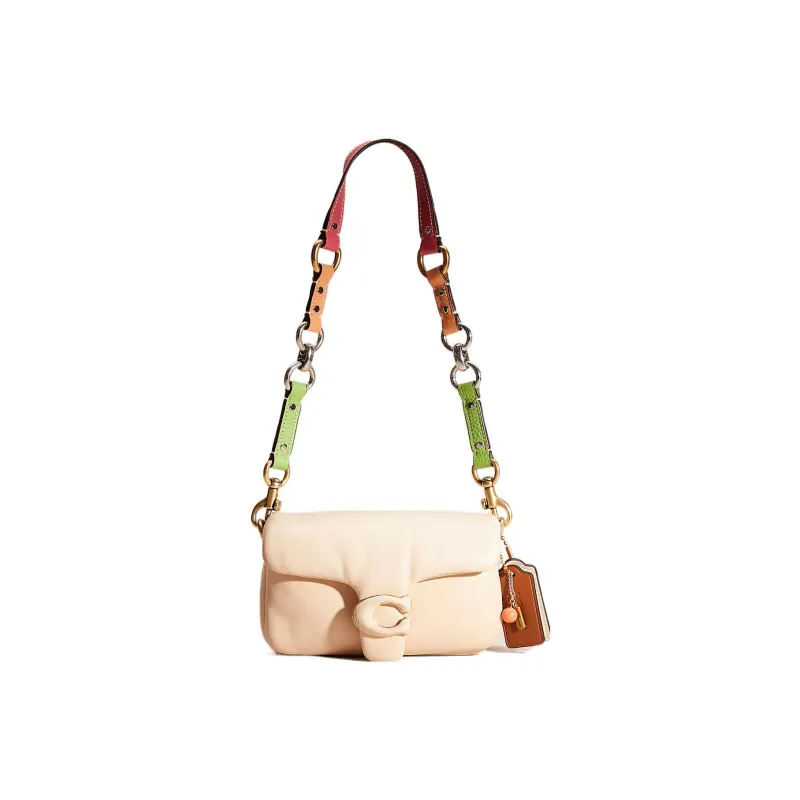COACH Pillow Leather Pillow Bag Crossbody Bag Shoulder Bag Women's Beige And Multicolor Shoulder Straps-0